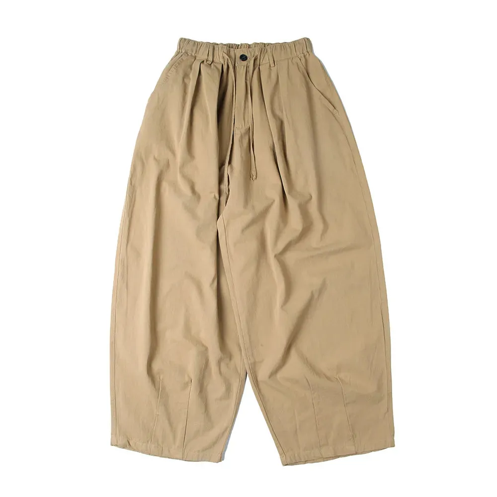 Solid Color Cargo Pants - Amekaji Safari Style - Elastic Waist - Wide Leg Trousers