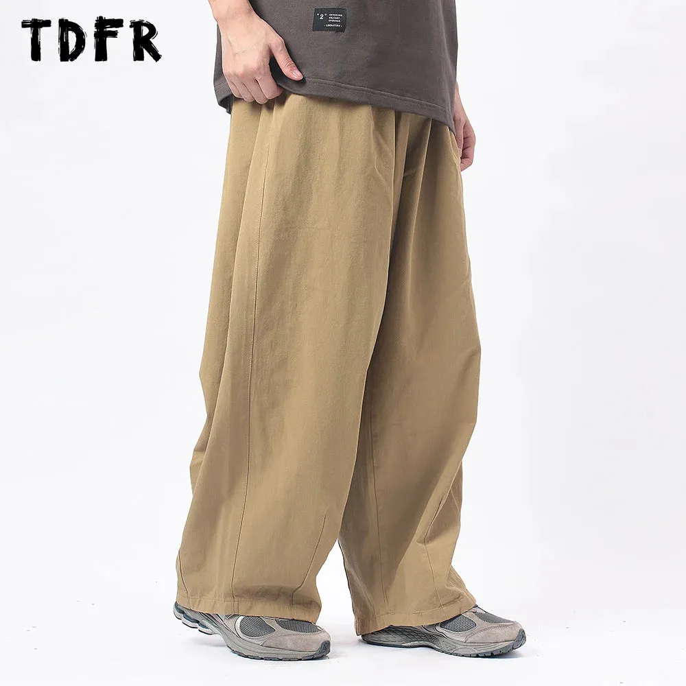 Solid Color Cargo Pants - Amekaji Safari Style - Elastic Waist - Wide Leg Trousers