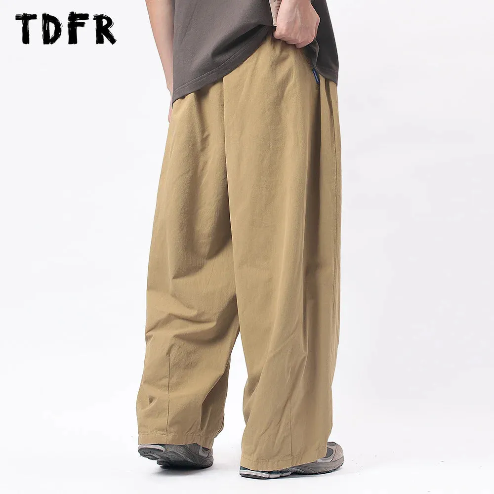 Solid Color Cargo Pants - Amekaji Safari Style - Elastic Waist - Wide Leg Trousers