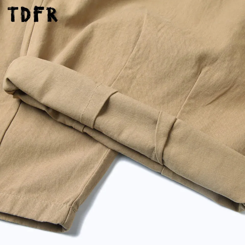 Solid Color Cargo Pants - Amekaji Safari Style - Elastic Waist - Wide Leg Trousers