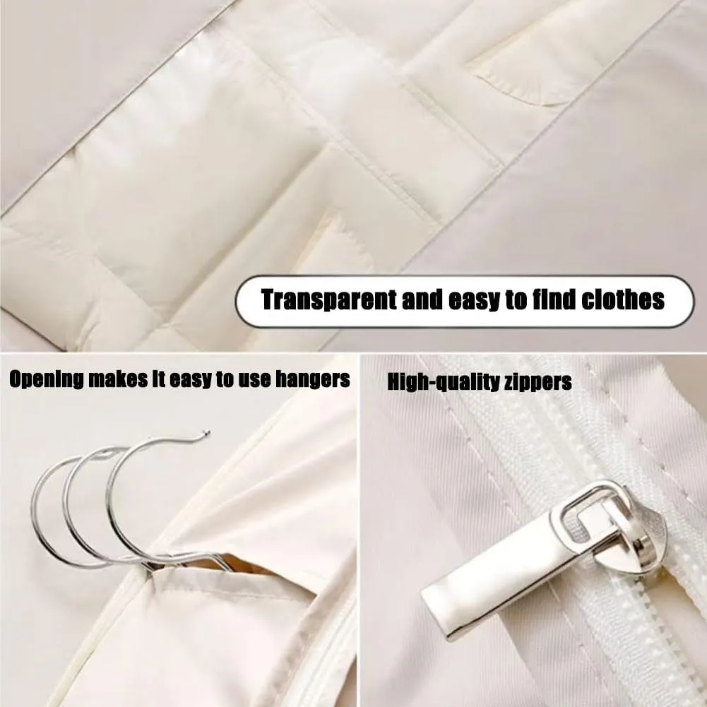 Space Saving Hanging Garment Bag with Self Compression Zipper, Clothes Cover for Hanging, Space Saving Hanging Protector for down Coat, Dust Covers for Clothes (Light Gray, Medium)