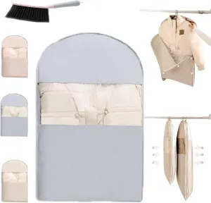 Space Saving Hanging Garment Bag with Self Compression Zipper, Clothes Cover for Hanging, Space Saving Hanging Protector for down Coat, Dust Covers for Clothes (Light Gray, Medium)