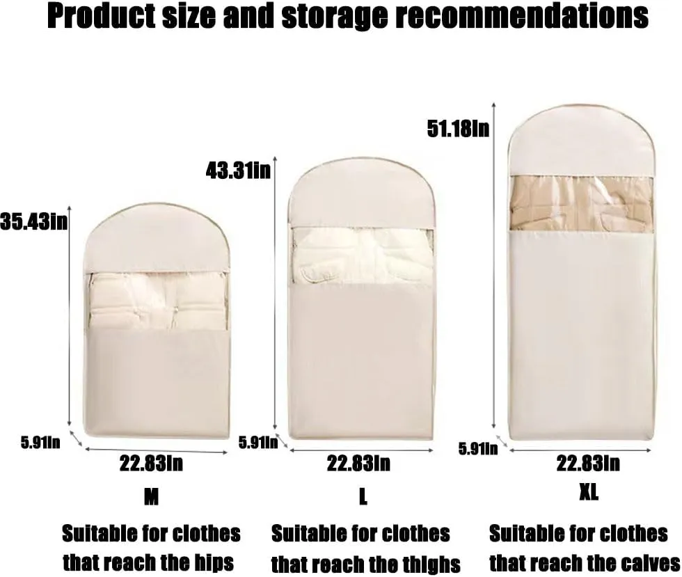 Space Saving Hanging Garment Bag with Self Compression Zipper, Clothes Cover for Hanging, Space Saving Hanging Protector for down Coat, Dust Covers for Clothes (Light Gray, Medium)
