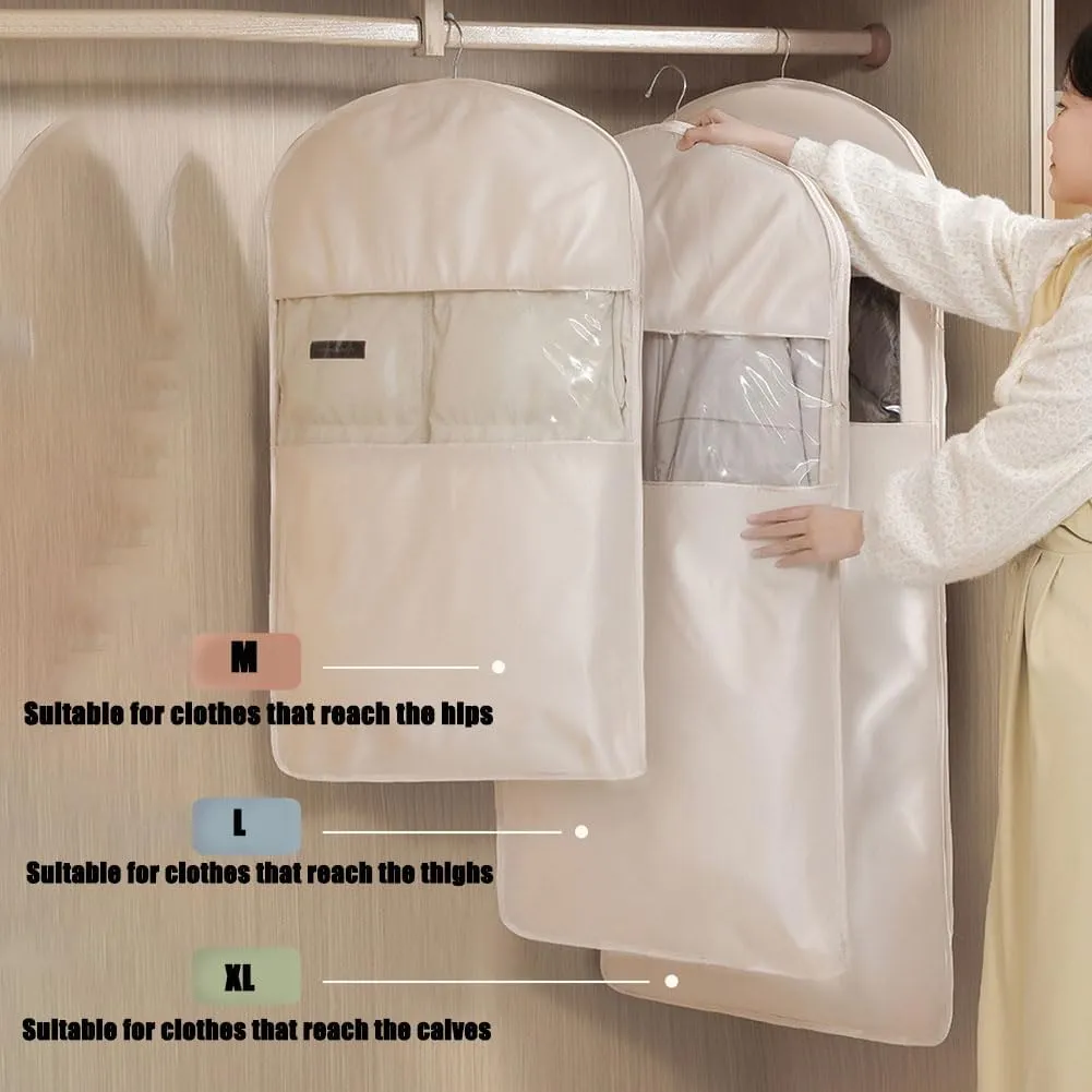Space Saving Hanging Garment Bag with Self Compression Zipper, Clothes Cover for Hanging, Space Saving Hanging Protector for down Coat, Dust Covers for Clothes (Light Gray, Medium)