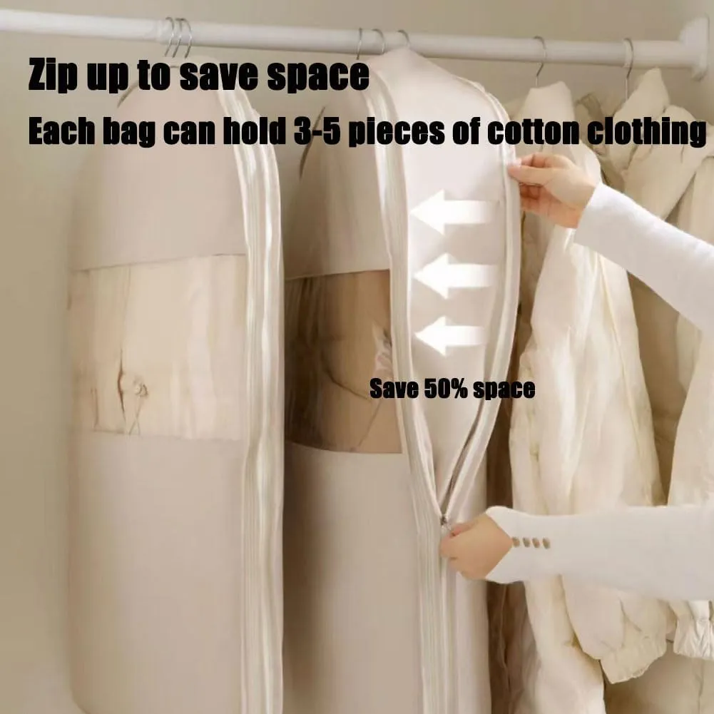 Space Saving Hanging Garment Bag with Self Compression Zipper, Clothes Cover for Hanging, Space Saving Hanging Protector for down Coat, Dust Covers for Clothes (Light Gray, Medium)