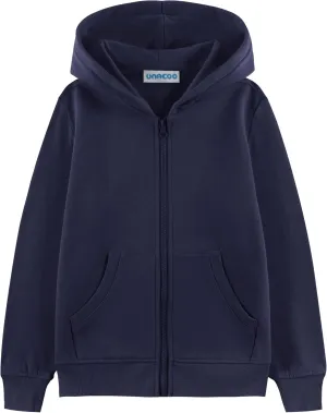 UNACOO Boys & Girls Zip Up Hoodie Soft Fleece Sweatshirt with Pocket Kids Hoodies for for Toddler Zipper Hoodies Jacket(Navy, XL(11-12 Years))