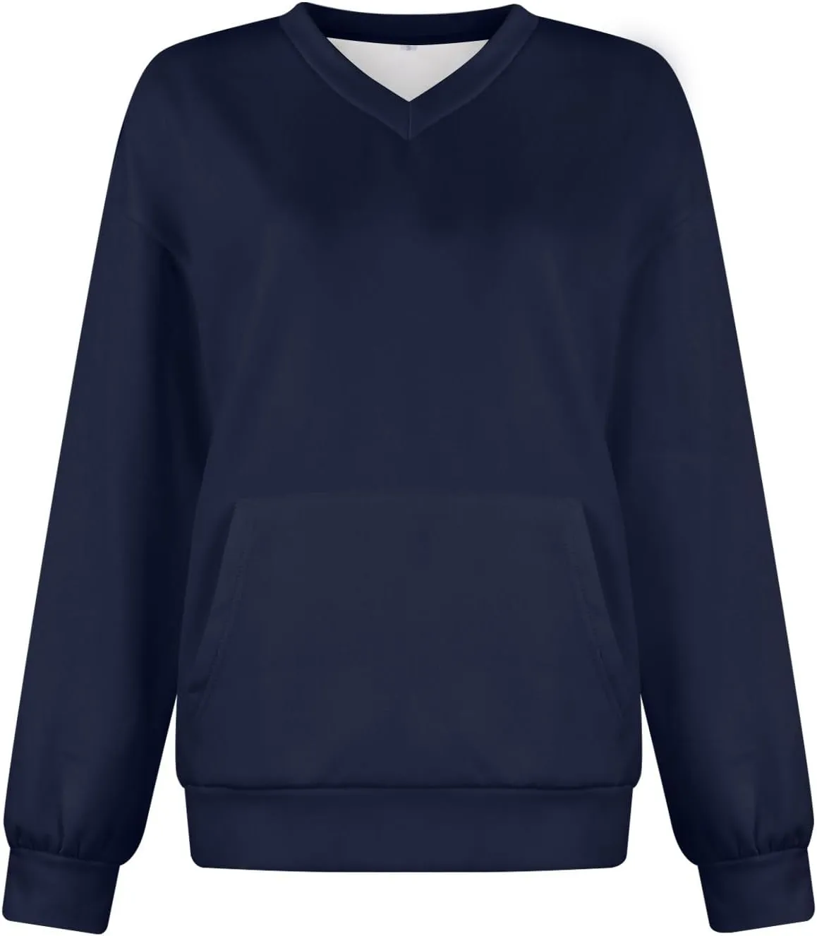 V Neck Sweatshirt Women Fleece Pocket Cute Sweatshirts No Hood Oversized Comfy Hoodie Y2k Soft Winter Clothes