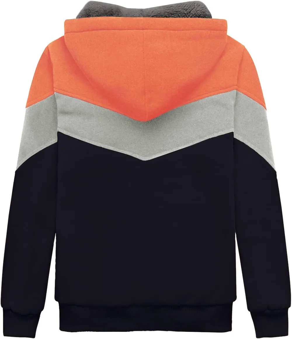 V VALANCH Boys Hoodie Full Zip Up Fleece Kids Sherpa Lined Sweatshirt Winter Soft Warm Jacket