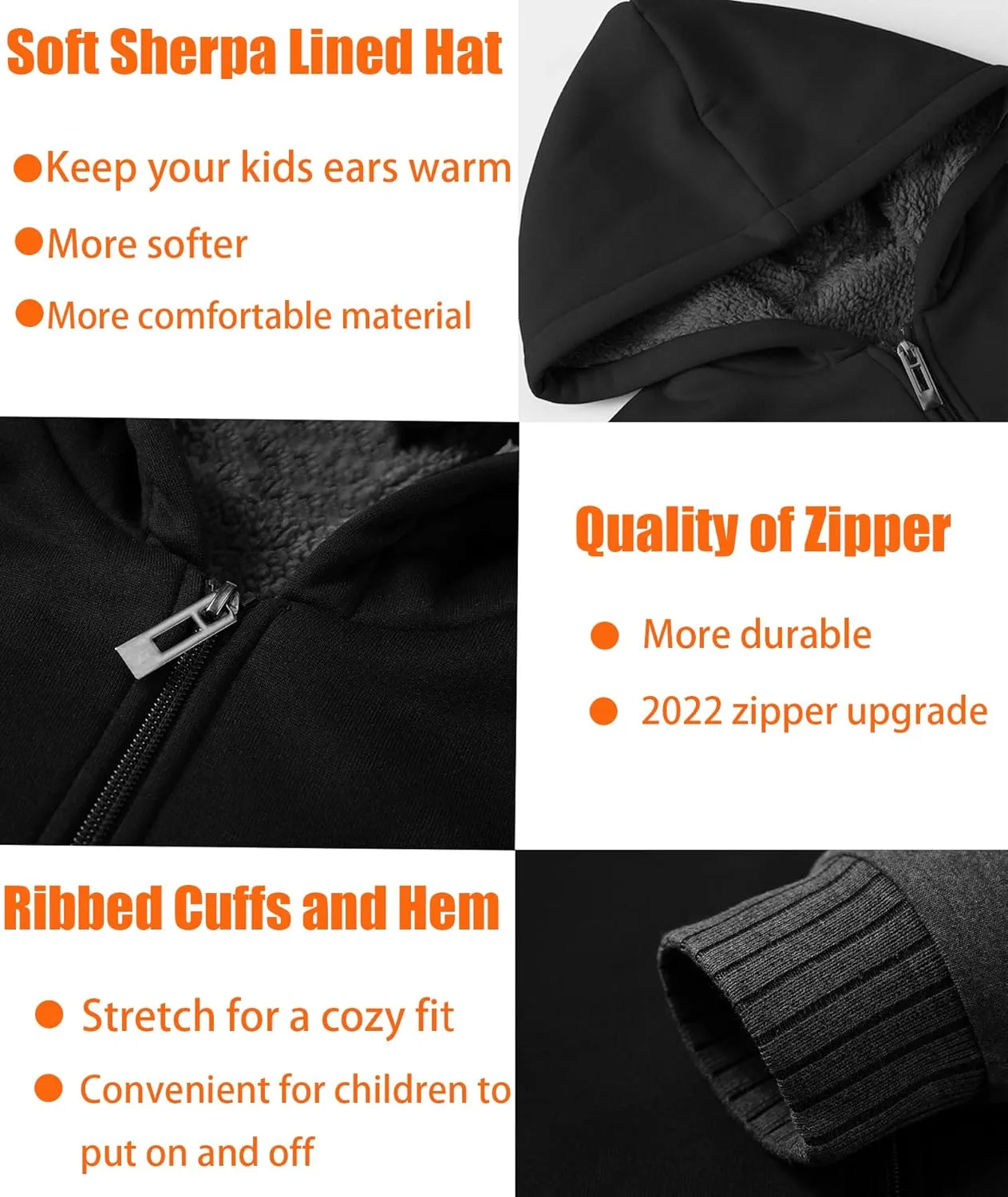 V VALANCH Boys Hoodie Full Zip Up Fleece Kids Sherpa Lined Sweatshirt Winter Soft Warm Jacket