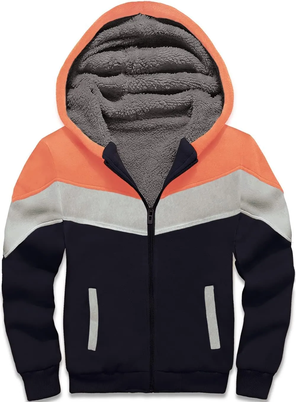 V VALANCH Boys Hoodie Full Zip Up Fleece Kids Sherpa Lined Sweatshirt Winter Soft Warm Jacket
