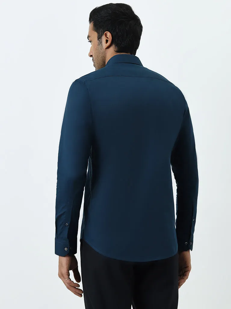 WES Formals Teal Ultra Slim-Fit Cotton-Blend Shirt