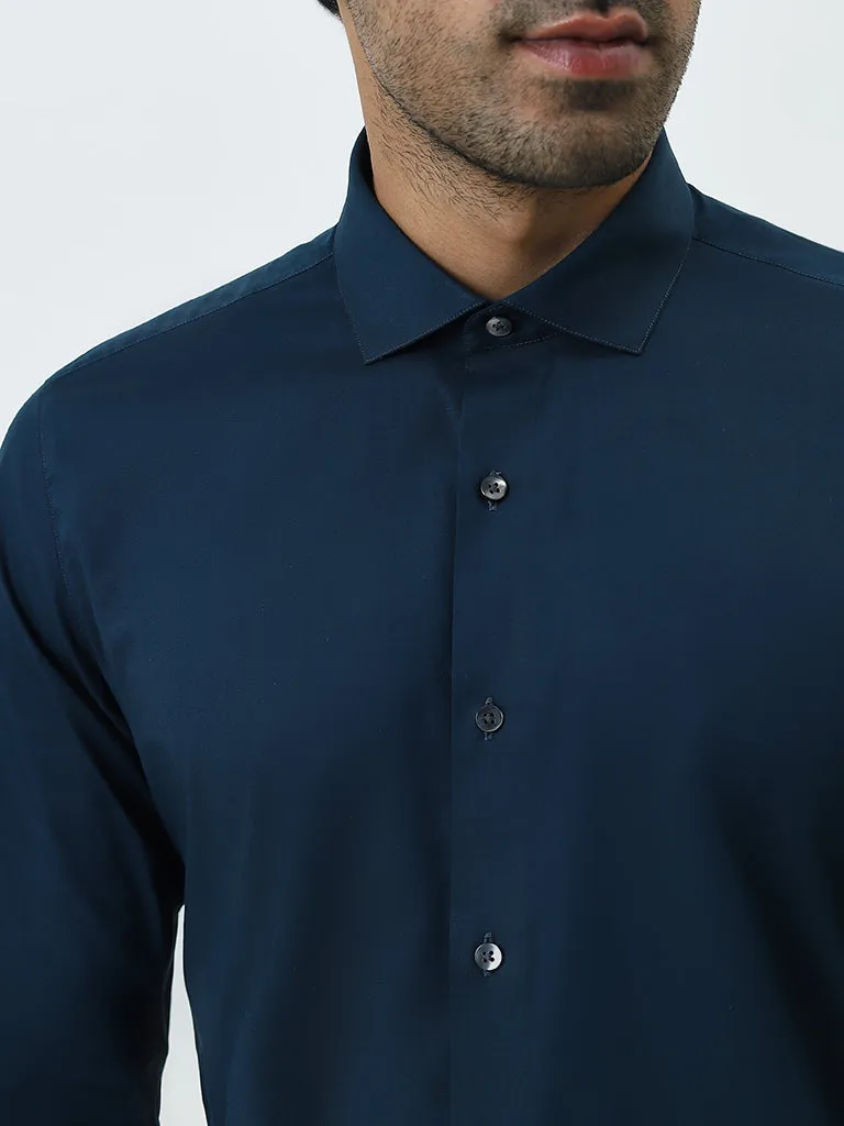 WES Formals Teal Ultra Slim-Fit Cotton-Blend Shirt