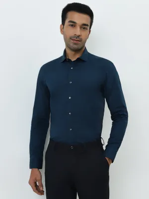 WES Formals Teal Ultra Slim-Fit Cotton-Blend Shirt