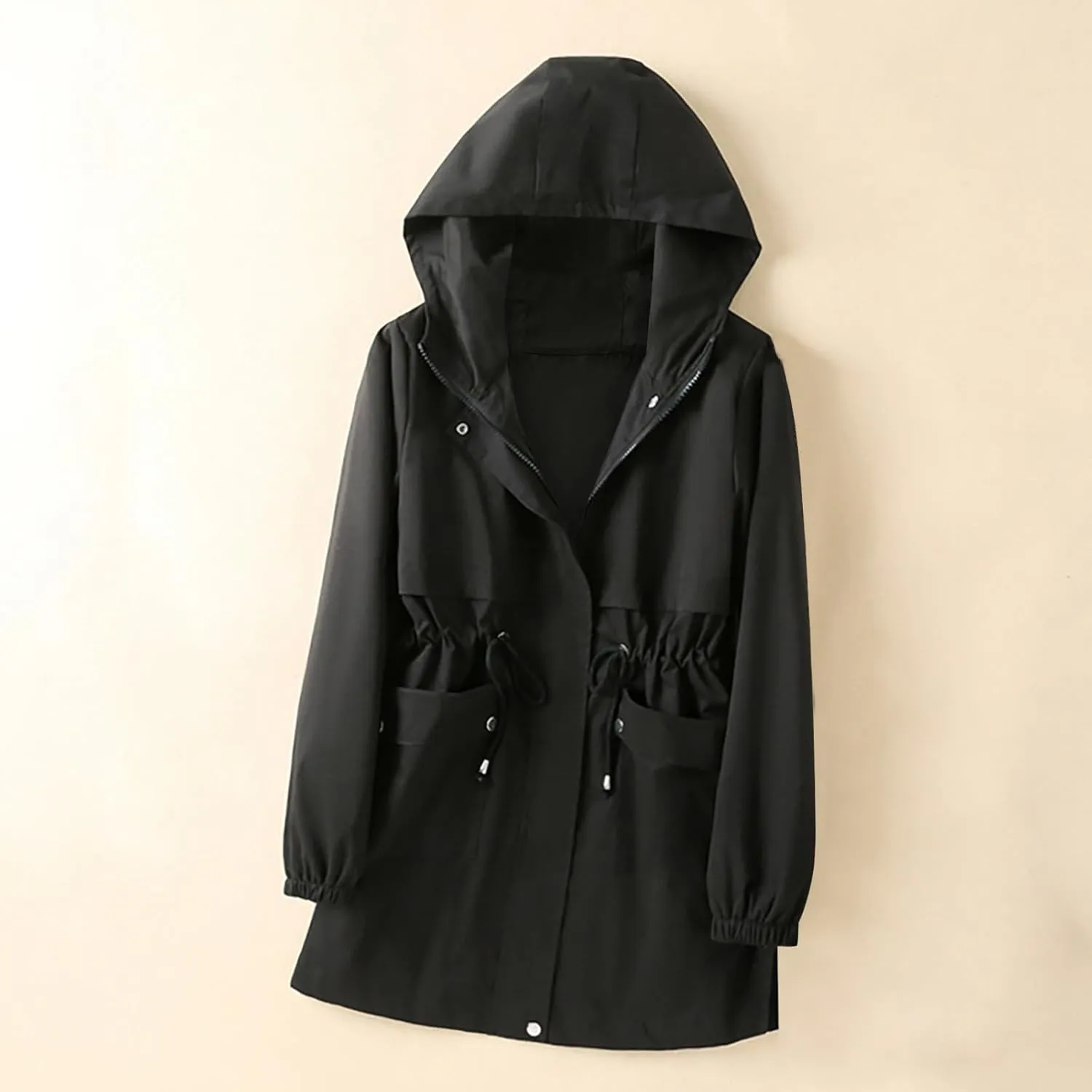 Windbreaker Jackets for Women Windproof Plus Size Casual Hoodie Coat Waterproof Trench Hiking Outdoor Raincoat