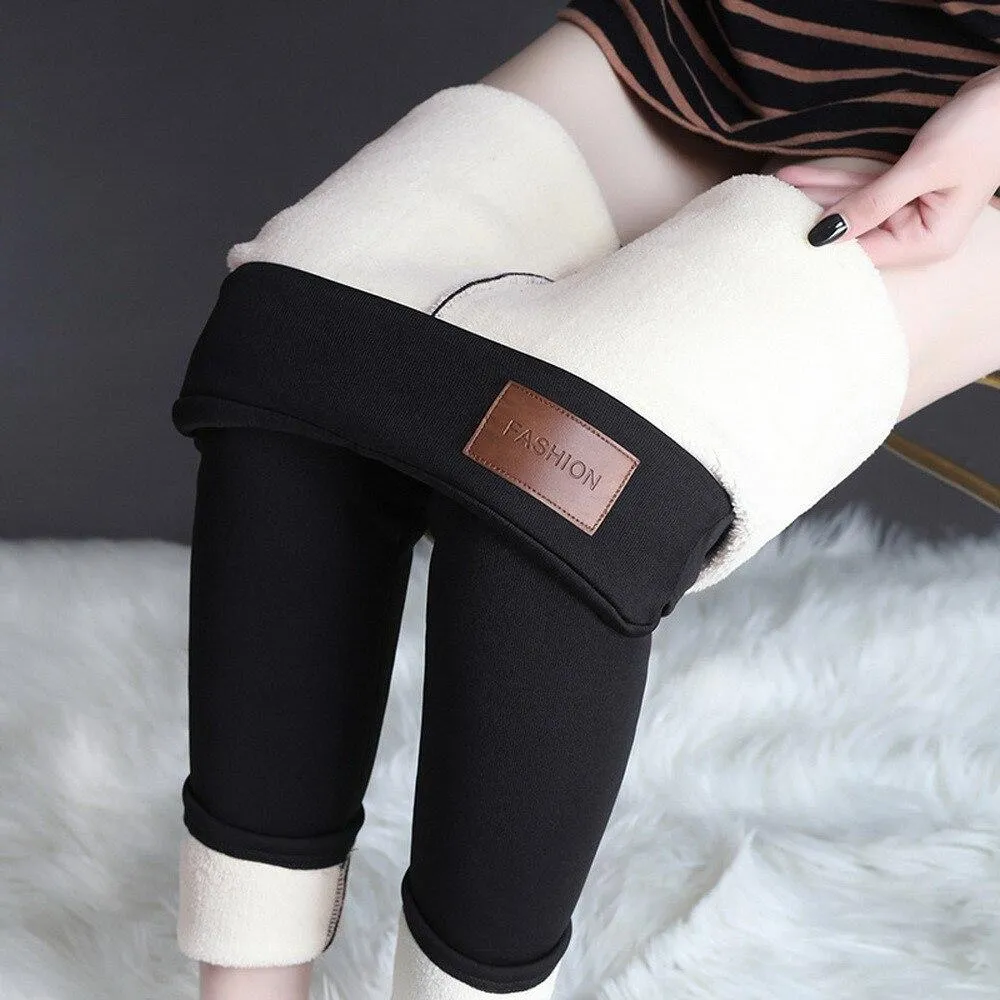 Women Winter Warm Casual High Waist Patchwork Super Stretch Velvet Leggings