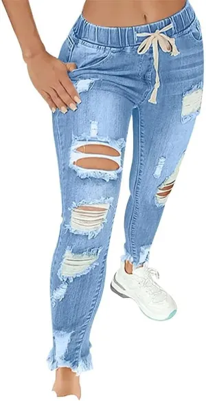Women's Ripped Jeans High Waist Stretch Skinny Jean Destroyed Denim Plus Size Pants for Women