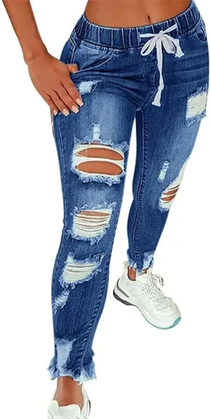 Women's Ripped Jeans High Waist Stretch Skinny Jean Destroyed Denim Plus Size Pants for Women
