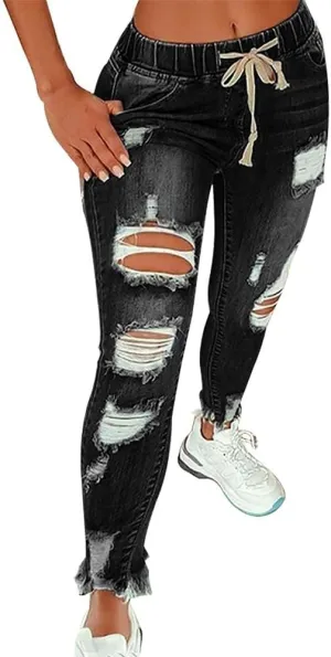 Women's Ripped Jeans High Waist Stretch Skinny Jean Destroyed Denim Plus Size Pants for Women