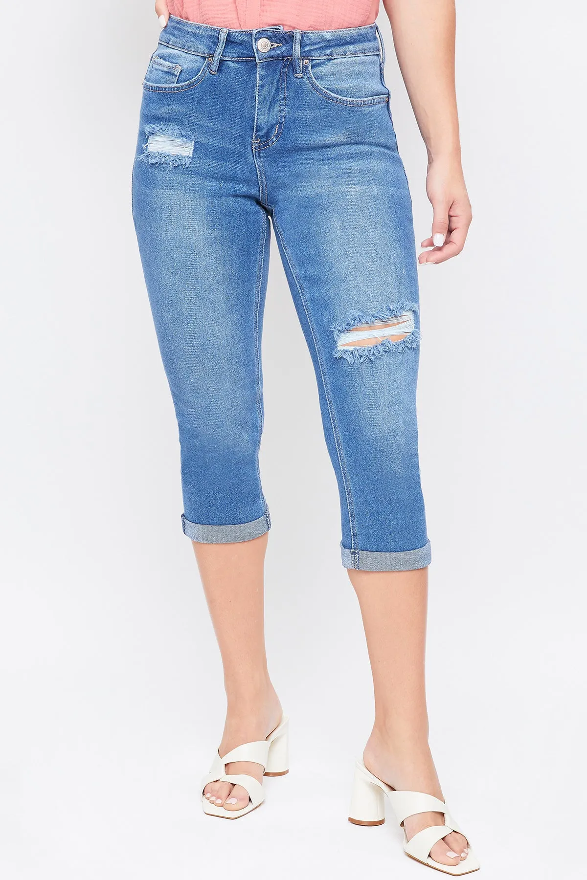Women´s Vintage High Rise Rolled Cuff Capri Jean-Distressed