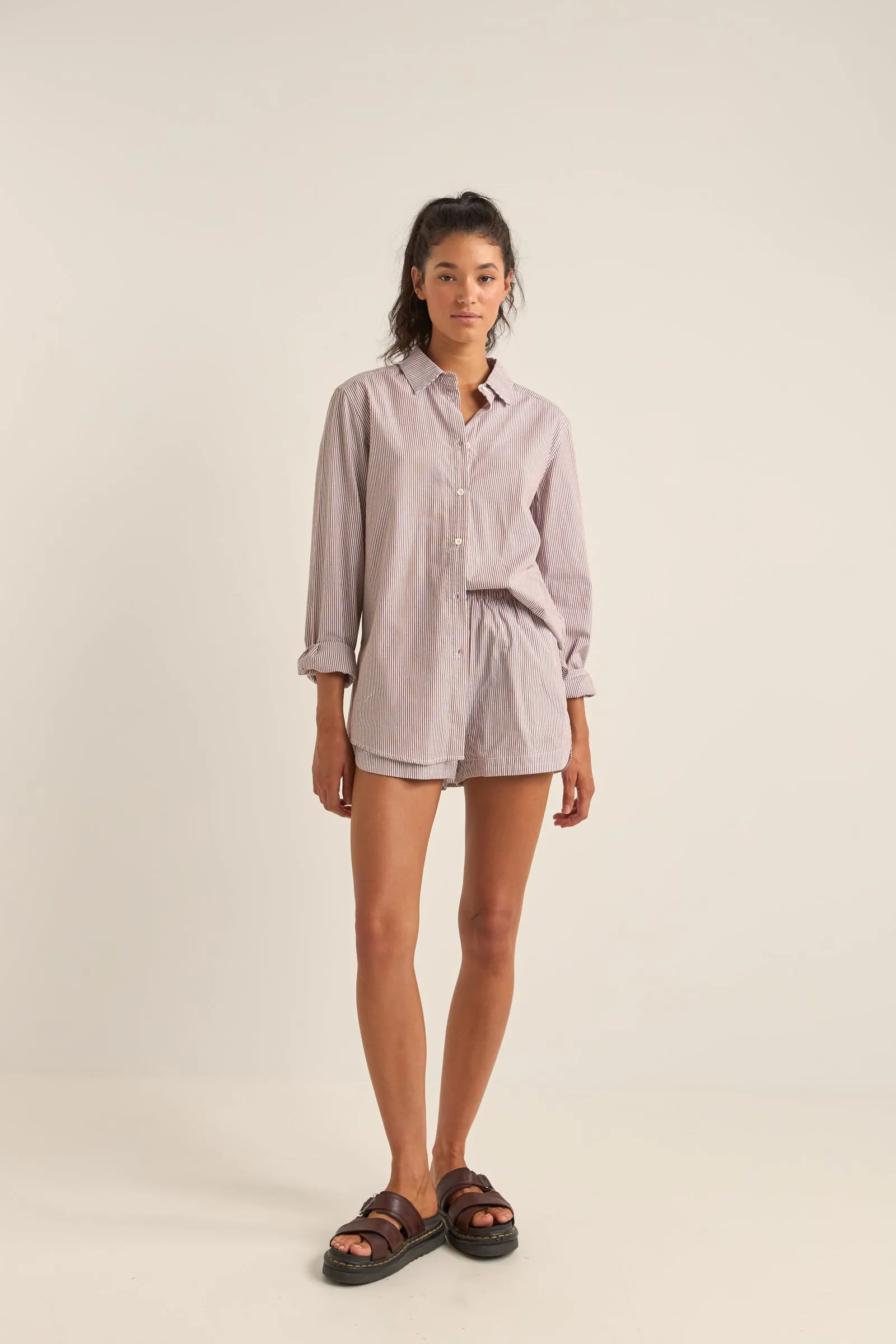 Zephyr Stripe Beach Shirt Chocolate