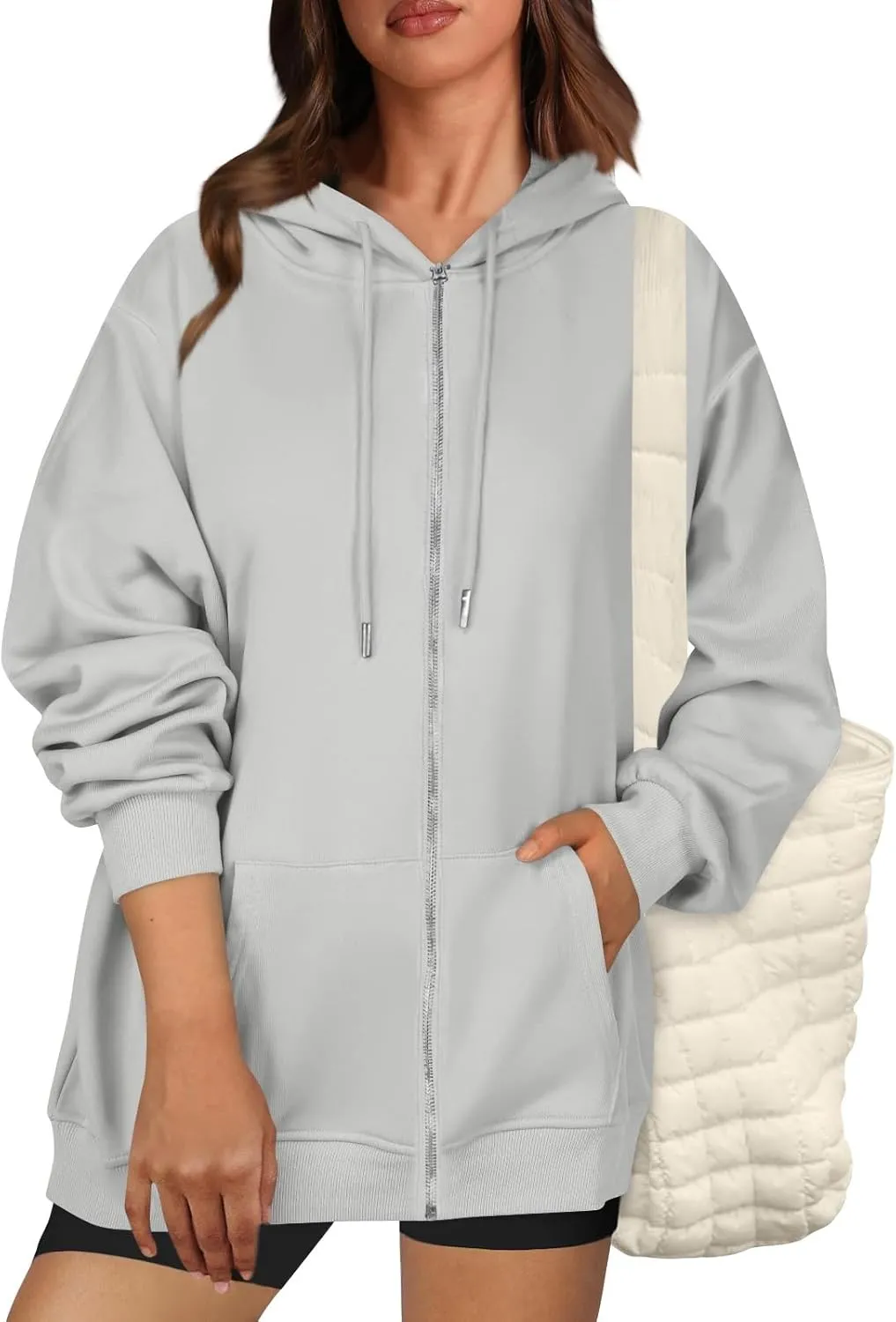 Zip Up Hoodie Women Casual Light Weight Warm Fleece Winter Jackets Y2k Tunic Oversized Full Zip Hoodies with Zipper