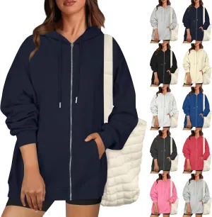 Zip Up Hoodie Women Casual Light Weight Warm Fleece Winter Jackets Y2k Tunic Oversized Full Zip Hoodies with Zipper