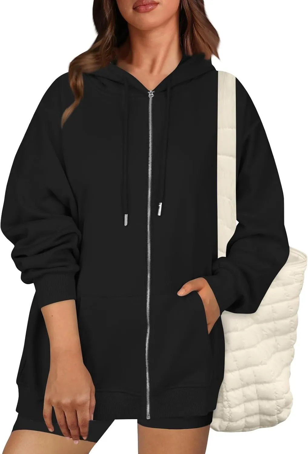 Zip Up Hoodie Women Casual Light Weight Warm Fleece Winter Jackets Y2k Tunic Oversized Full Zip Hoodies with Zipper