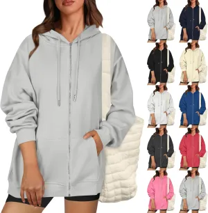 Zip Up Hoodie Women Casual Light Weight Warm Fleece Winter Jackets Y2k Tunic Oversized Full Zip Hoodies with Zipper