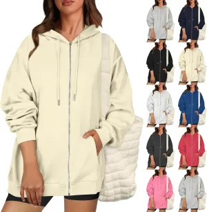Zip Up Hoodie Women Casual Light Weight Warm Fleece Winter Jackets Y2k Tunic Oversized Full Zip Hoodies with Zipper