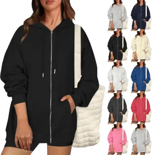 Zip Up Hoodie Women Casual Light Weight Warm Fleece Winter Jackets Y2k Tunic Oversized Full Zip Hoodies with Zipper