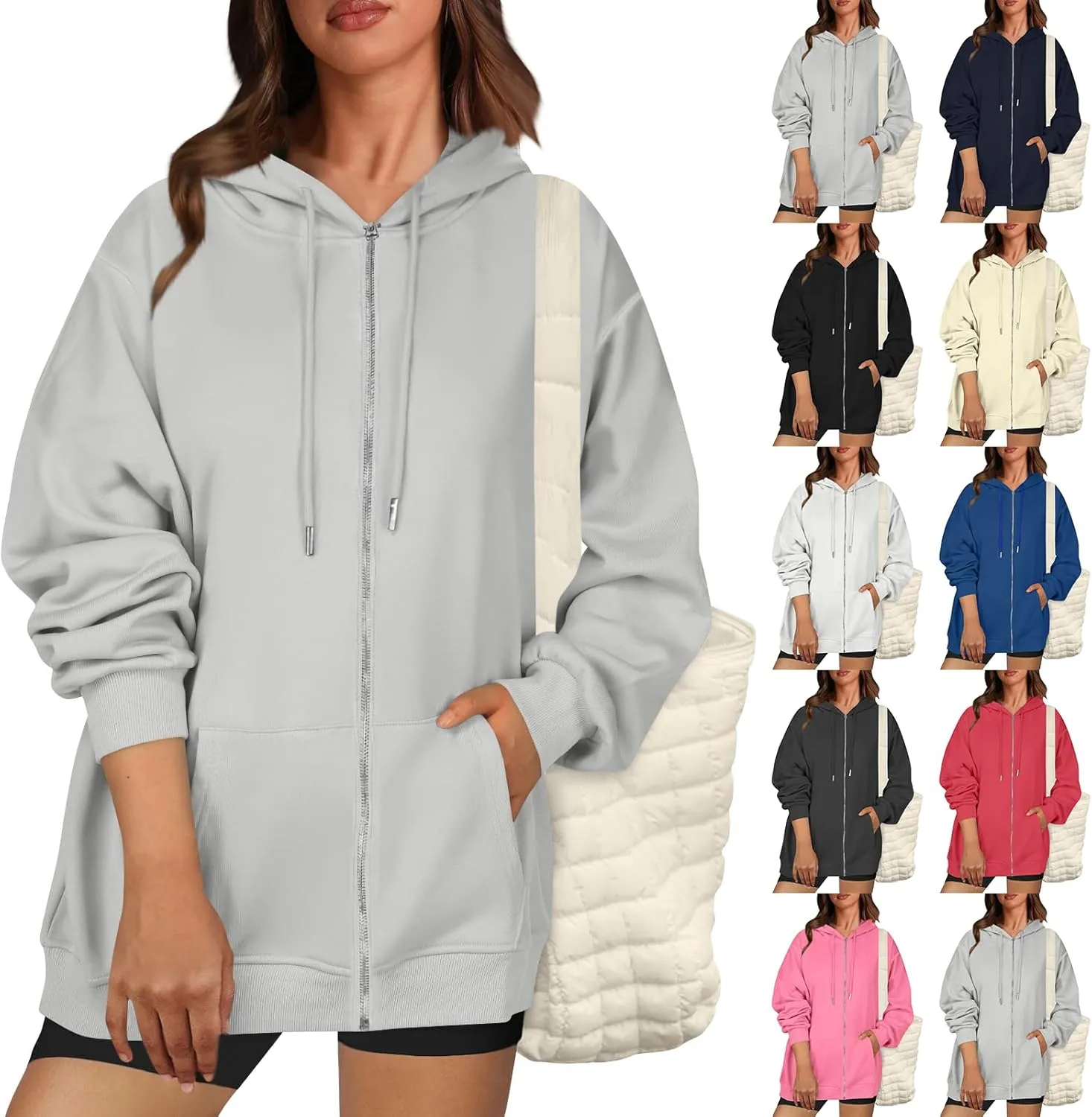 Zip Up Hoodie Women Casual Light Weight Warm Fleece Winter Jackets Y2k Tunic Oversized Full Zip Hoodies with Zipper